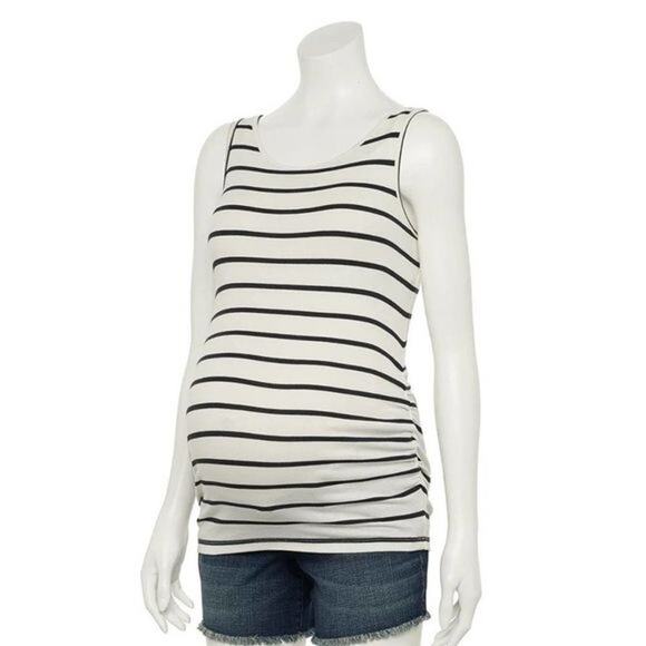 A Glow Maternity Black & White Striped Ruched Tank Top - Size XXL - NWT - Picture 4 of 5